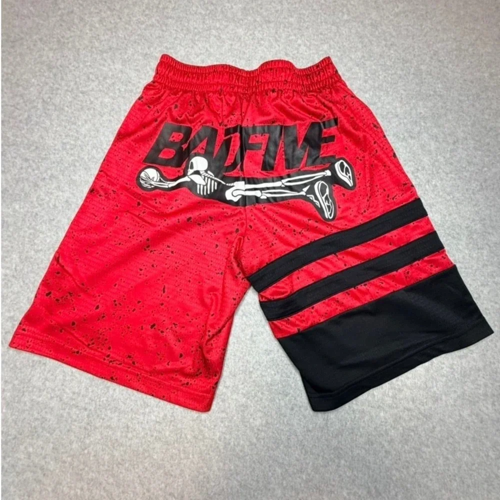 Li-Ning Badfive Mens Basketball Shorts Red Black Splatter Skeleton Rare Size M